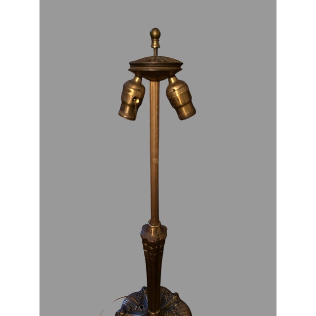 Early 20th Century Victorian Table Lamp With Multiple Molded Colored Slag Glass Lamp Shade Panels 27" For Sale - Image 11 of 12