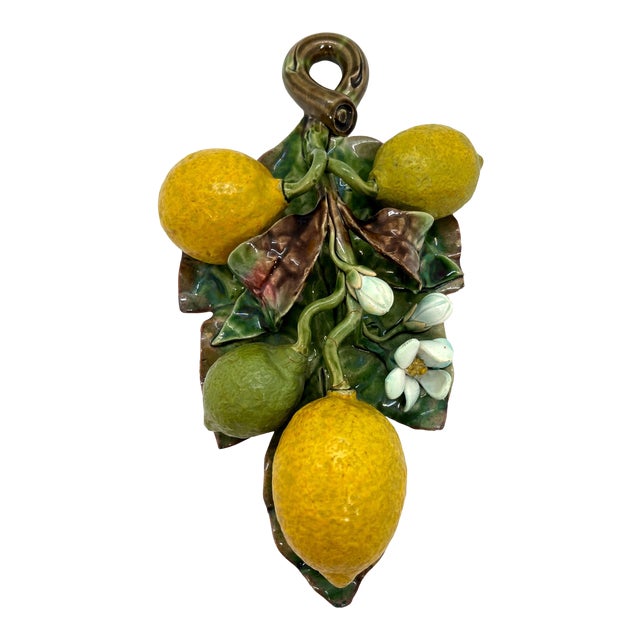 French Majolica Trompe l'Oeil Wall Plaque With Lemons, Perret-Gentil, Menton For Sale