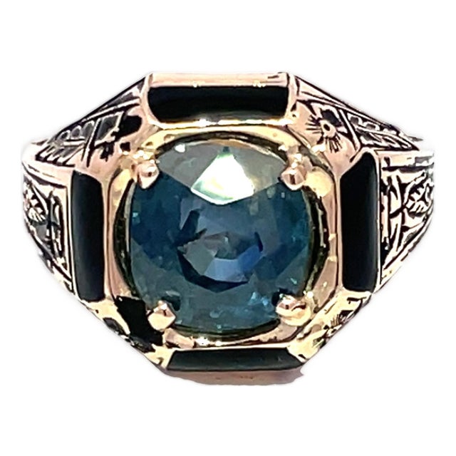 Vintage 14k Yellow Gold Gia Certified Burma No-Heat 6.01ct Cushion Sapphire Ring, Size 8.5 For Sale