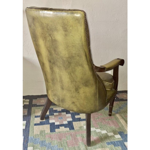 Olive Green Tufted Leather Chesterfield Library Chair, 1970s For Sale - Image 6 of 12