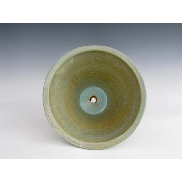 Zanesville Pottery Homespun Planter Pot Aqua with Green Ribs Chairish