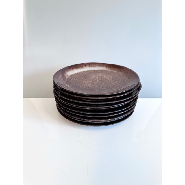 Boho Chic Handmade Ceramic Dinner and Serving Plates from Serocka, Germany, 1970s, Set of 10 For Sale - Image 3 of 13