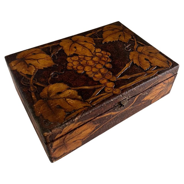 Wood Folk Art Hand-Carved Wooden Box with Grapes and Leaves For Sale - Image 7 of 7