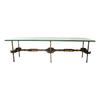 Mid Century Spanish Hollywood Regency Wrought and Gilt-Iron Scroll Coffee Table For Sale
