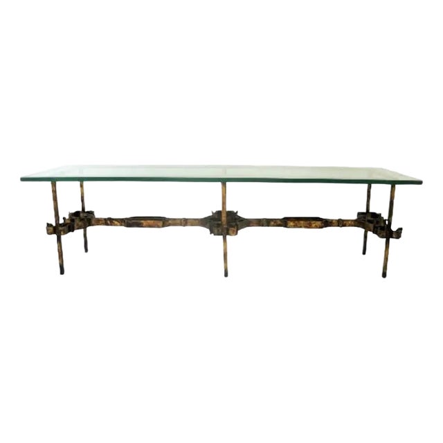 Mid Century Spanish Hollywood Regency Wrought and Gilt-Iron Scroll Coffee Table For Sale