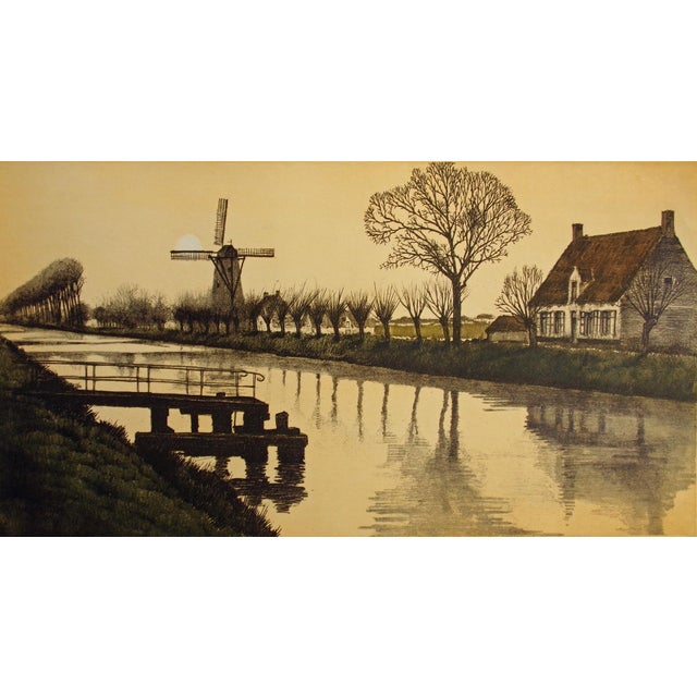 Impressionist Roger Hebbelinck "Somme - Coucher Du Soleil" Hand Signed 1965 Aquatint Etching For Sale - Image 3 of 10