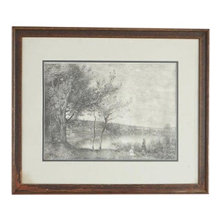 Framed Print, Copy After Corot French Impressionist La Sepia Landscape, 20th C For Sale