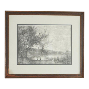 Framed Print, Copy After Corot French Impressionist La Sepia Landscape, 20th C