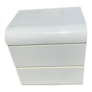 1980s Postmodern White Gloss Laminate Waterfall 2 Drawer Nightstand