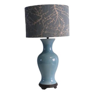 Vintage Ceramic Table Lamp with Custom-Made Lampshade, 1960s For Sale