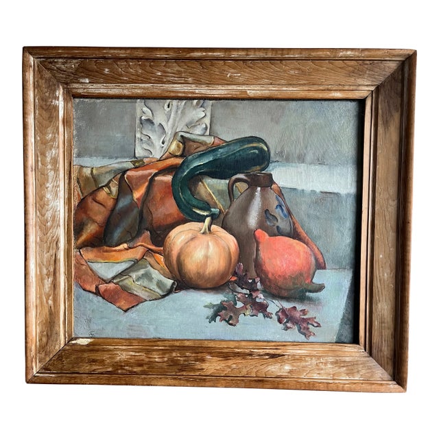 "Autumn Still Life"- 1940's Oil on Canvas-Antique Frame For Sale