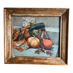 "Autumn Still Life"- 1940's Oil on Canvas-Antique Rustic Frame
