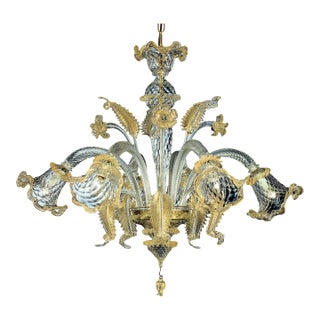 Venetian Hand-Blowing Floreal Luxury Gold-Leaf Murano Glass Chandelier For Sale
