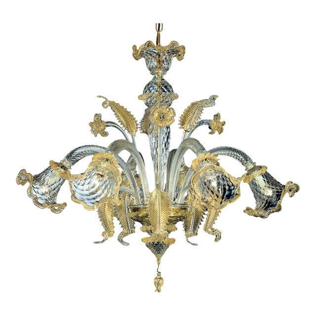 Venetian Hand-Blowing Floreal Luxury Gold-Leaf Murano Glass Chandelier For Sale