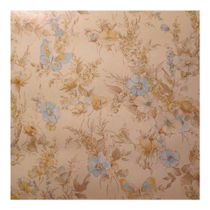 Vintage 1980s Blue and Beige Floral Motif Wallpaper