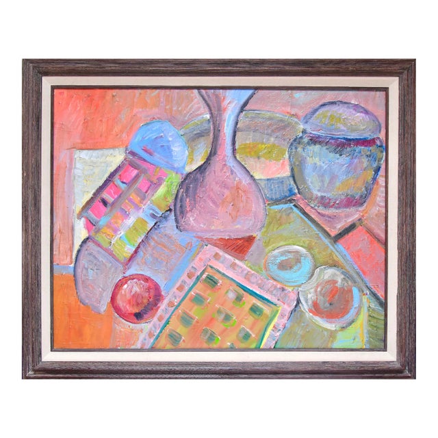 1980s Framed Abstract Still Life Oil Painting on Canvas For Sale