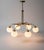 Metal Mid 20th Century Stilnovo Style Italian Brass Six-Light Chandelier With Opaline Glass Globes For Sale - Image 7 of 18