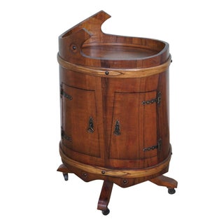 Vintage Oak Barrel Server Bar Liquor Cabinet Cart For Sale
