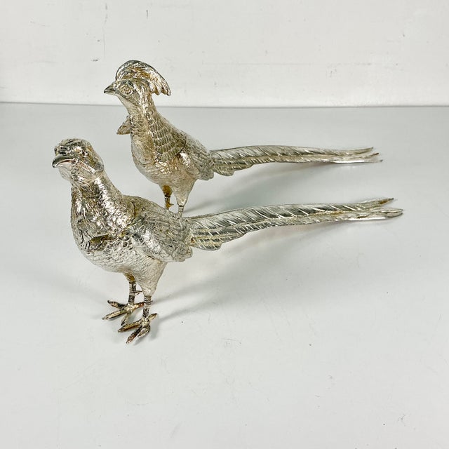 Hollywood Regency Early 20th C Vintage French Chippendale Hollywood Regency Game Bird Pheasant Silverplate Figurals - An Opposing Pair For Sale - Image 3 of 18