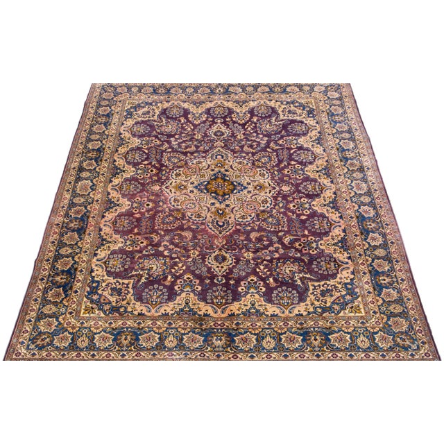 Persian 1960s Vintage Persian Tabriz Navy Blue Handmade All-Over Medallion Wool Rug For Sale - Image 3 of 7