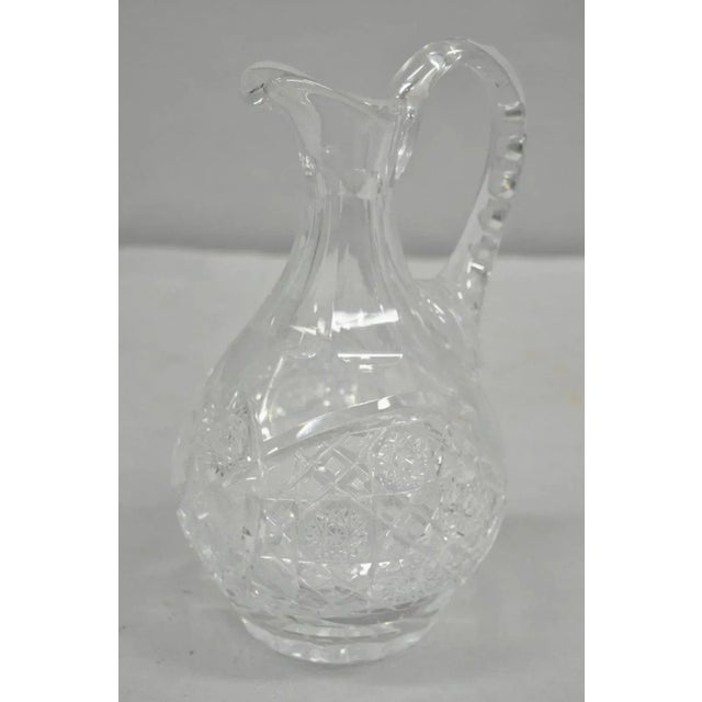 White Antique Victorian Leaded Crystal Glass Diamond Etched Small Water Pitcher Jug For Sale - Image 8 of 9