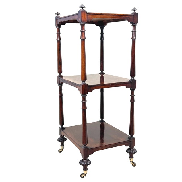 A Superb Quality 19th Century Regency Period Rosewood Whatnot, Or Etagere, Having Three Superbly Figured Tiers, United By...