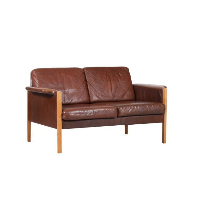 Cognac-Colored Leather 2-Seater Sofa in the Style of Finn Juhl, Denmark, 1960s For Sale
