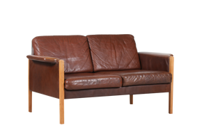 Cognac-Colored Leather 2-Seater Sofa in the Style of Finn Juhl, Denmark, 1960s