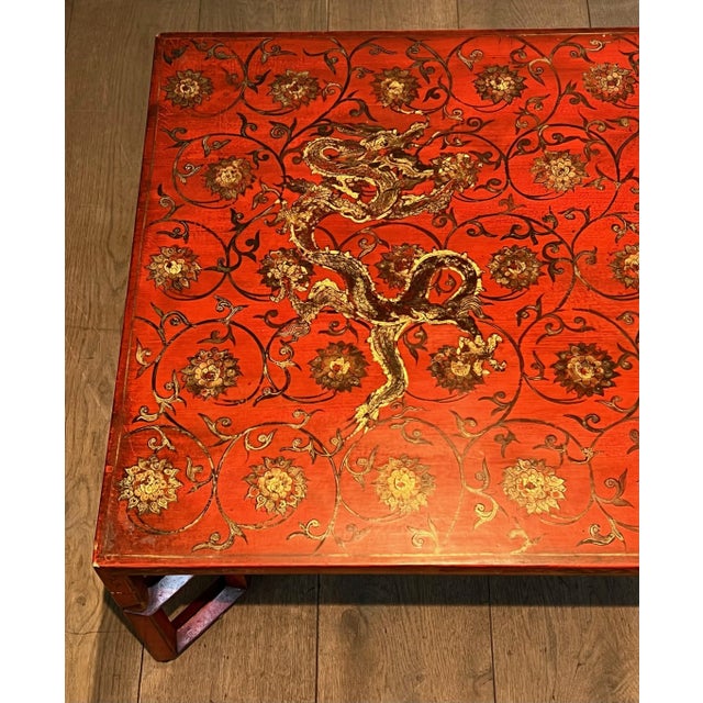 1970s Red Lacquered Coffee Table With Chinese Gold Decorations For Sale - Image 10 of 12