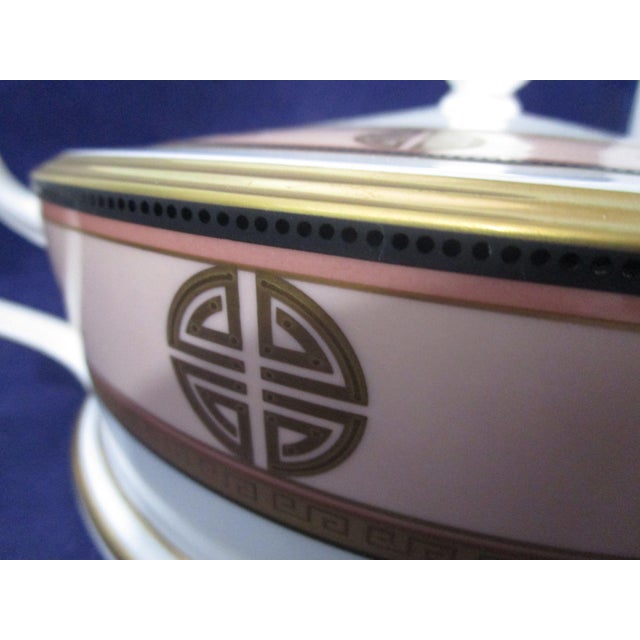 Ceramic Vintage Noritake Commemoration Round Covered Vegetable Dish With Lid Art Deco Stye Retired Peach Floral For Sale - Image 7 of 13
