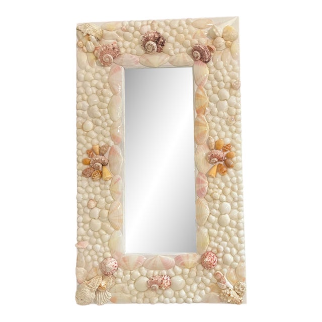 Gorgeous Pink and White Seashell Mirror 17.5" X 28" For Sale