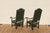 Pair of Antique High Back Throne Armchairs | Green Upholstery & Gold Monogram | Early 20th Century For Sale - Image 13 of 18