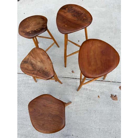 Late 20th Century Horace B. Hartshaw Walnut Stools/ Handcrafted /Wharton Esherick Style For Sale - Image 9 of 13