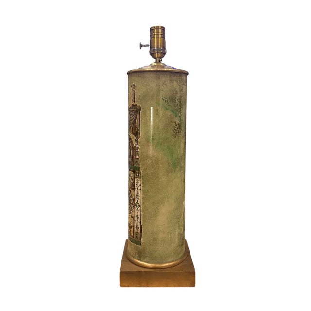 Wood Vintage Mid Century Neoclassical Style Cylindrical Glass Column Lamp in the Manner of Piero Fornasetti For Sale - Image 7 of 10