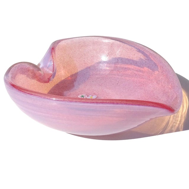 Pink Vintage Murano Fratelli Toso Millefiori Wild Flowers Pink Opalescent Italian Art Glass Heart Bowl For Sale - Image 8 of 8