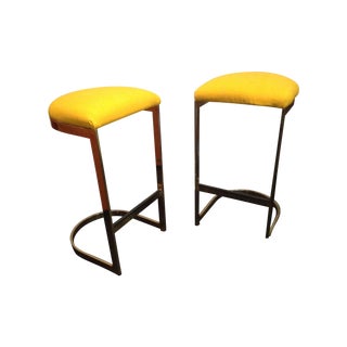 Brass Cantilevered Bar Stools by Milo Baughman For Sale