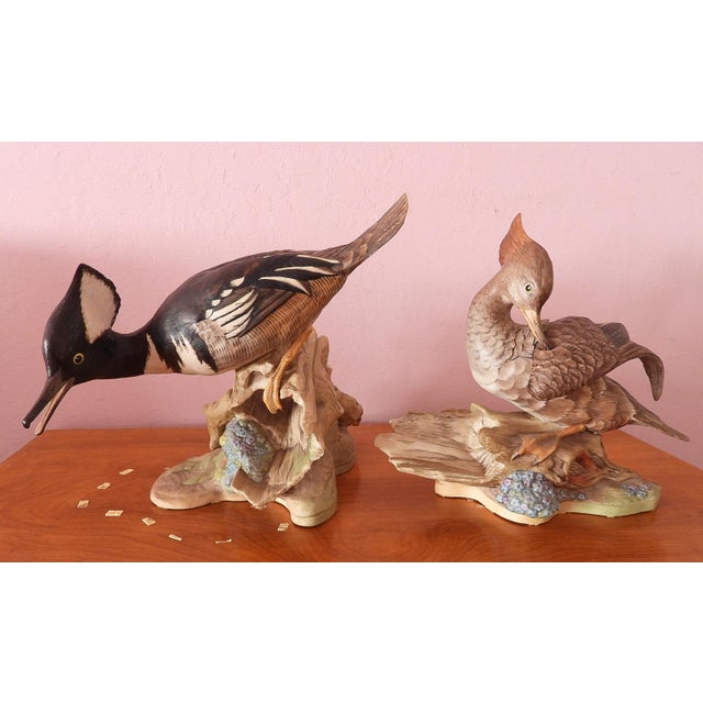 This marvelous pair of glorious mergansers or water fowl are hand painted and created in gorgeous bisque porcelain by...