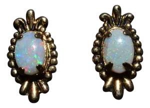 The Rodophils: Ladies Antique 14K Yellow Gold Opal Stud Earrings, 2 Pieces