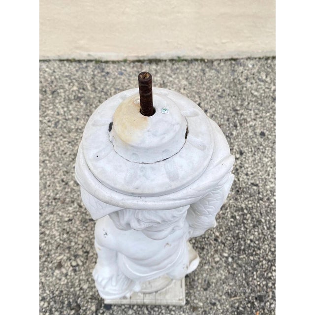 Early 20th Century Italian Classical Carved Marble 31" Cherub Dolphin Garden Fountain Statue For Sale - Image 9 of 13