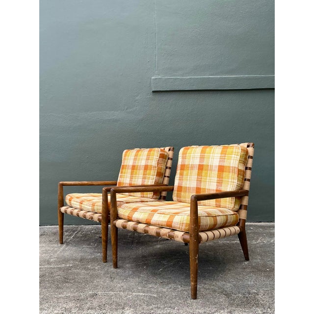 T.H. Robsjohn Gibbings Vintage MCM t.h. Robsjohn Gibbings for Widdicomb Model 1750 Strap Lounge Chairs - A Pair For Sale - Image 4 of 12