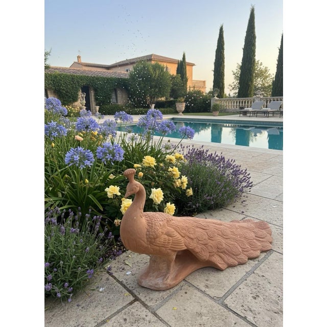 Textile Tuscan Terra Cotta Peacock Garden Sculpture For Sale - Image 7 of 11