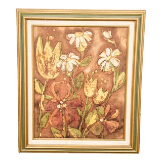Mid Century Modern Tapestry Floral Batik Fabric Original Art Lenea Flowers MCM For Sale