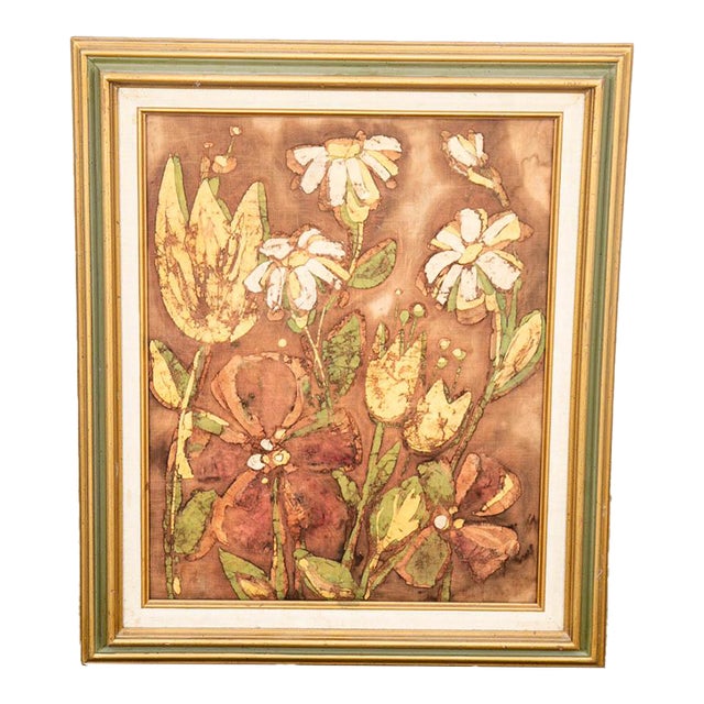 Mid Century Modern Tapestry Floral Batik Fabric Original Art Lenea Flowers MCM For Sale