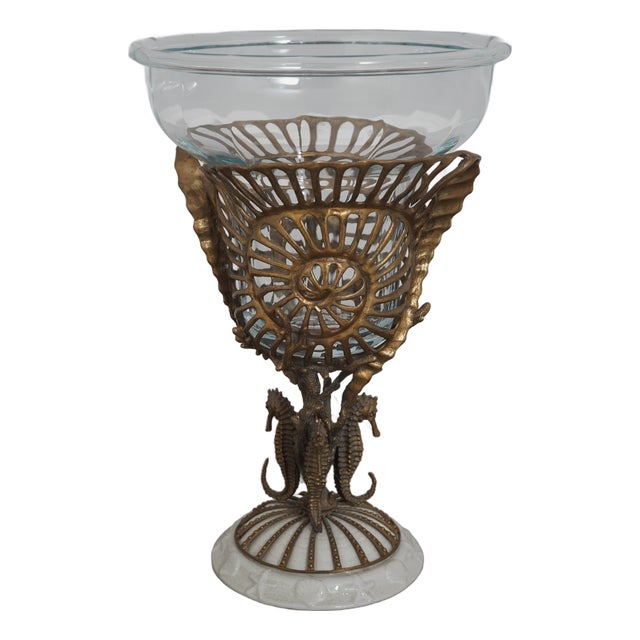 1990s Castilian Bronze & Porcelain Seahorse Design Center Piece For Sale