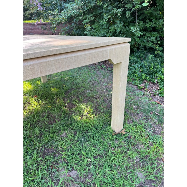 Textile Vintage Mid Century Lacquered Grasscloth Dining Table With Extension Leaves For Sale - Image 7 of 9