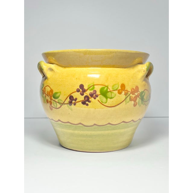 French Country Terre E Provence Yellow & Green Ceramic Jardinière Planter Pot For Sale - Image 3 of 8