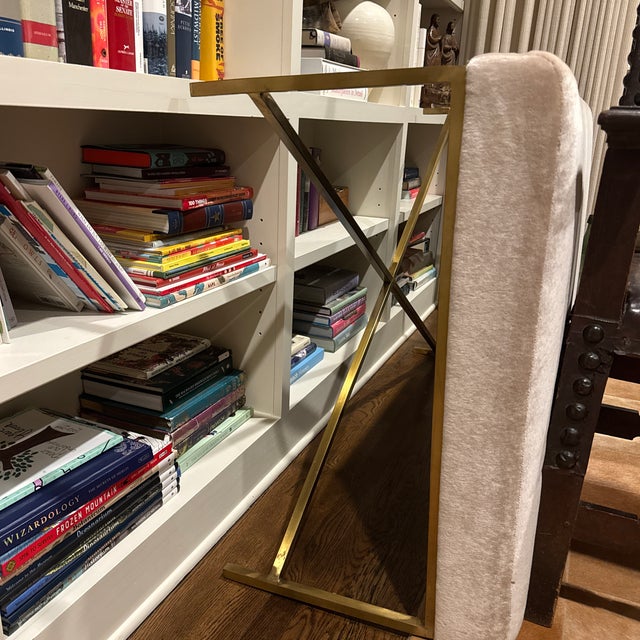 NEW Custom Mohair Ottoman. Ideal as a coffee table or seat. Color: champagne with gold metal legs. Perfect condition....