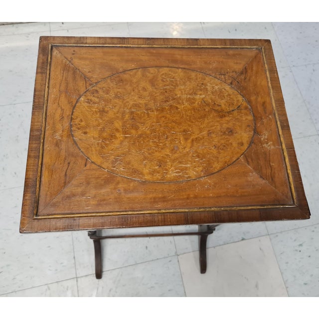 Wood English Regency Revival Burl Wood & Inlaid Nesting Tables, Early 20th Century For Sale - Image 7 of 14