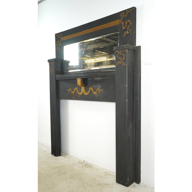 Victorian Victorian Black Wood Full Size Mantel With Mirror For Sale - Image 3 of 15