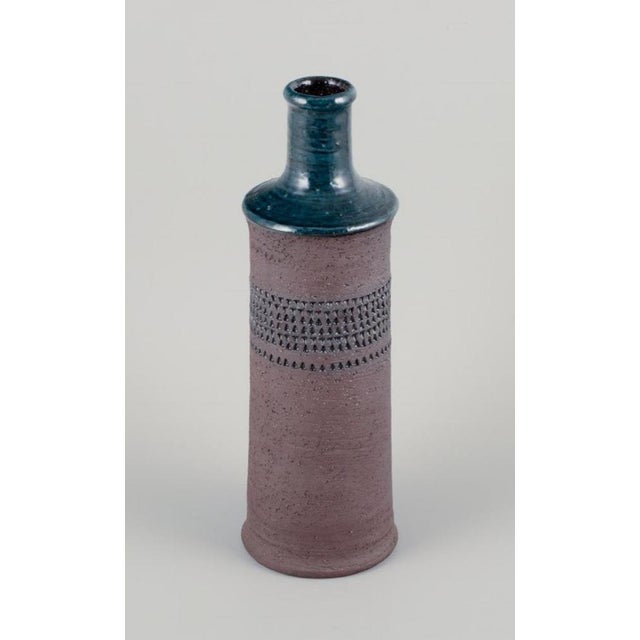Inger Persson for Rörstrand Atelje, Sweden. Large ceramic vase, partly unglazed with petrol blue glaze. 1960s. Marked....